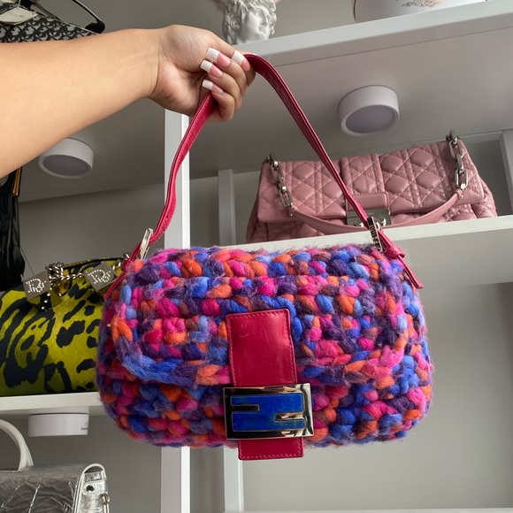 Fendi Vintage Pink & Blue Knitted Mama Baguette π - Picture 6 of 10